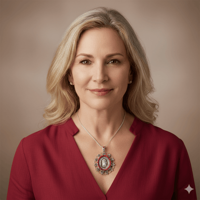 Silver Guadalupe Pendant with Coral Stones 18" - Guadalupe Gifts