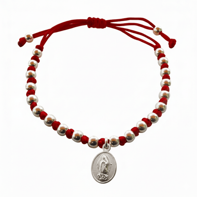 Silver Guadalupe's Faithful Medal Red String Bracelet 7.5 - inch - Guadalupe Gifts