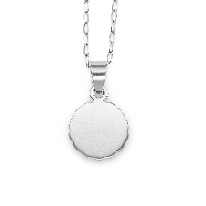 Silver Guardian Angel Floral Round Petite Necklace 18 - inch - Guadalupe Gifts