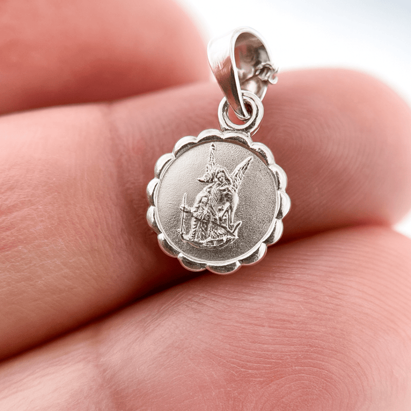 Silver Guardian Angel Floral Round Petite Necklace 18 - inch - Guadalupe Gifts