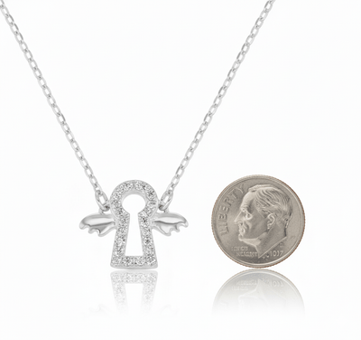 Silver Guardian Angel Necklace w/ CZs 16 - inch - Guadalupe Gifts