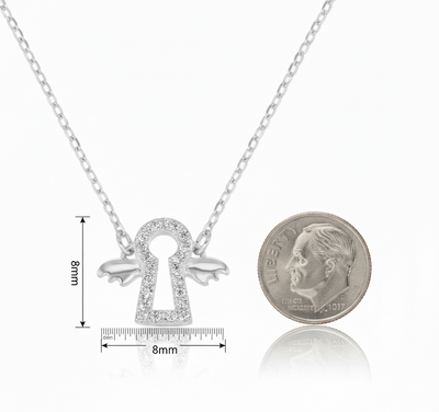 Silver Guardian Angel Necklace w/ CZs 16 - inch - Guadalupe Gifts