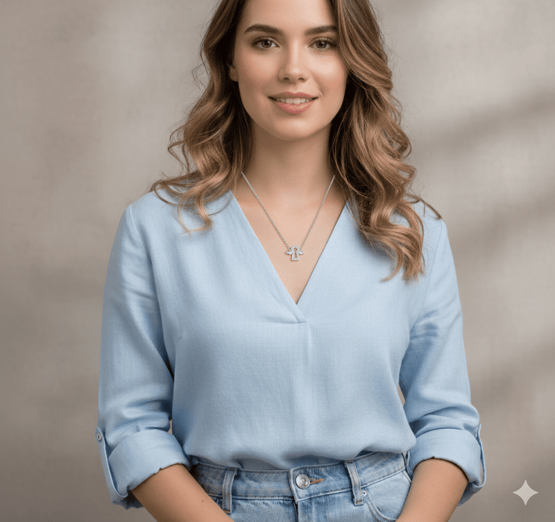 Silver Guardian Angel Necklace w/ CZs 16 - inch - Guadalupe Gifts