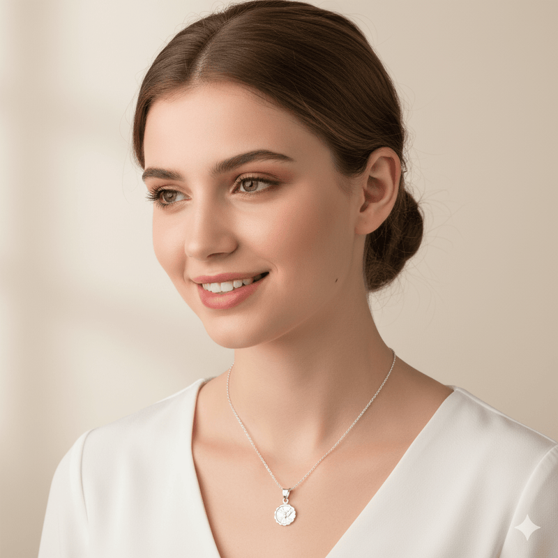 Silver Holy Spirit Round - Pendant Necklace 18 - inch - Guadalupe Gifts