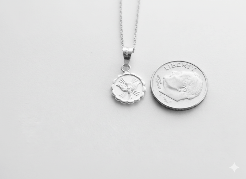 Silver Holy Spirit Round - Pendant Necklace 18 - inch - Guadalupe Gifts