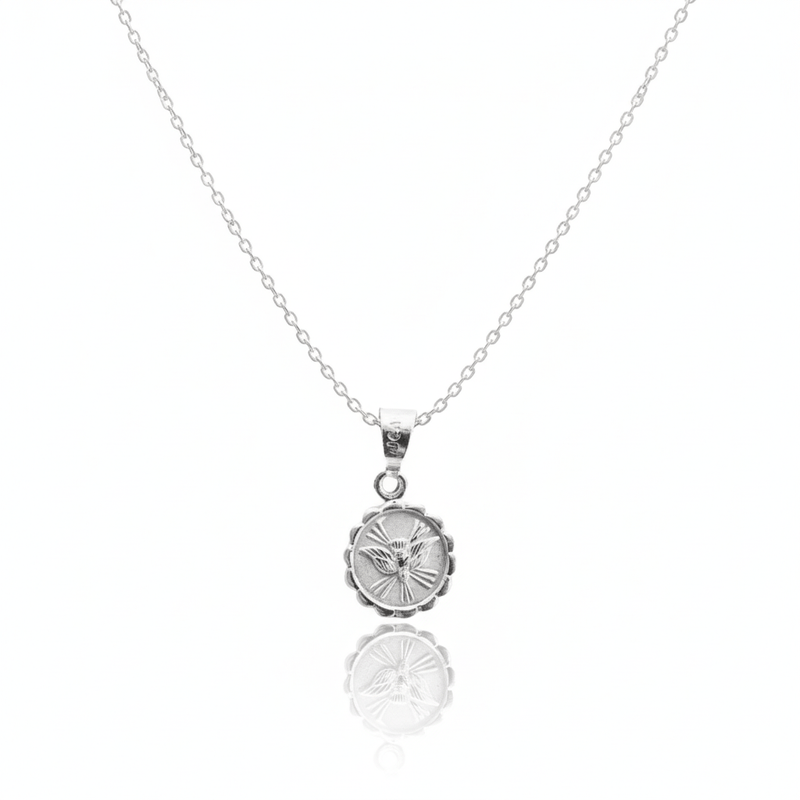 Silver Holy Spirit Round - Pendant Necklace 18 - inch - Guadalupe Gifts
