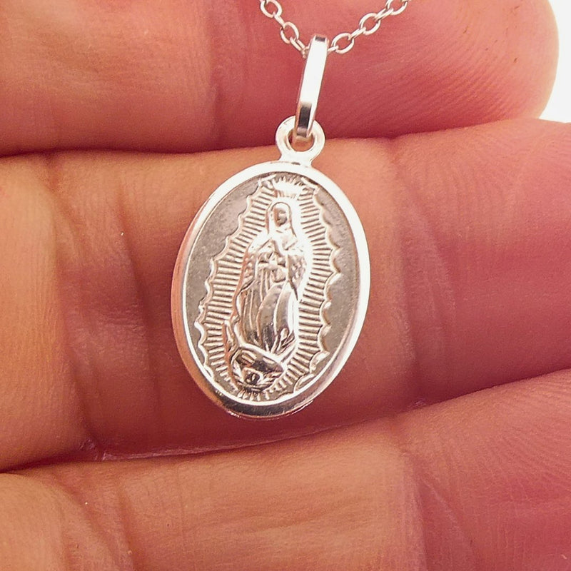 Silver Lady of Guadalupe Necklace - Made in Italy 18" - Guadalupe Gifts