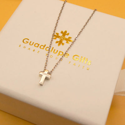 Silver Mini Cross Necklace with Rhodium Plating 17" - Guadalupe Gifts