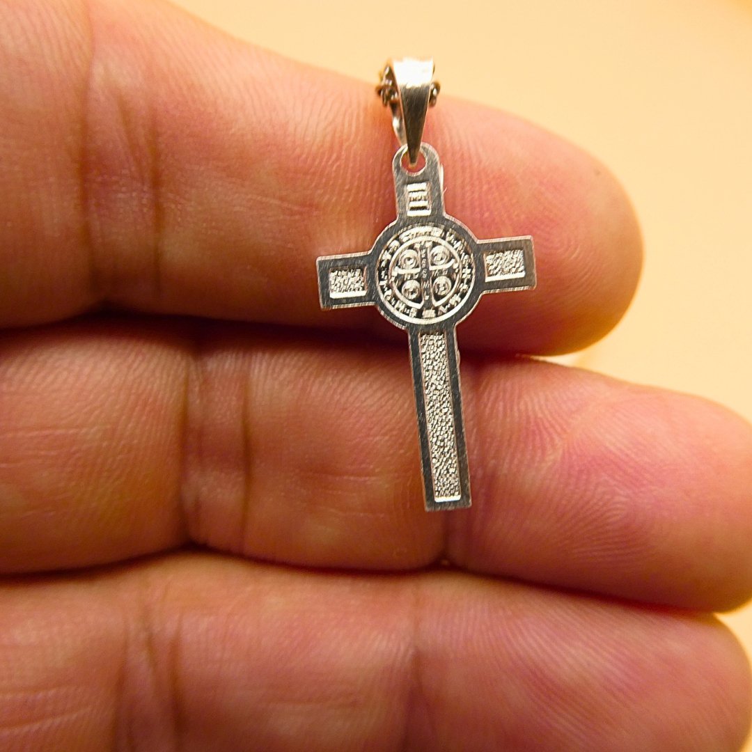 St Saint Benedict Silver Plated cheapest / Black Crucifix Cross Christian Pendan