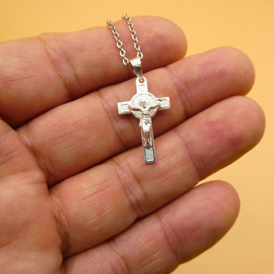 Silver Mini Saint Benedict Crucifix Necklace 18" - Guadalupe Gifts