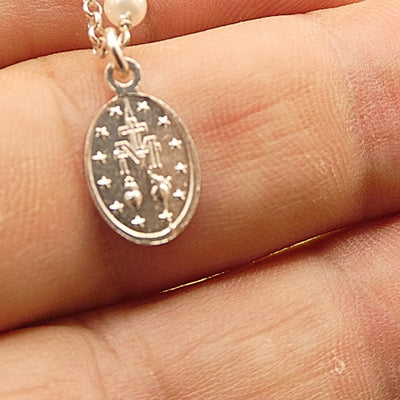 Silver Miraculous Mary Medal Necklace: Gold Vermeil with Beaded Chain - Guadalupe Gifts