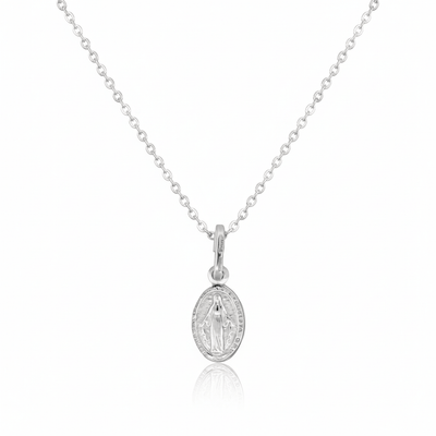 Silver Miraculous Mary Small Necklace 18 - inch - Guadalupe Gifts