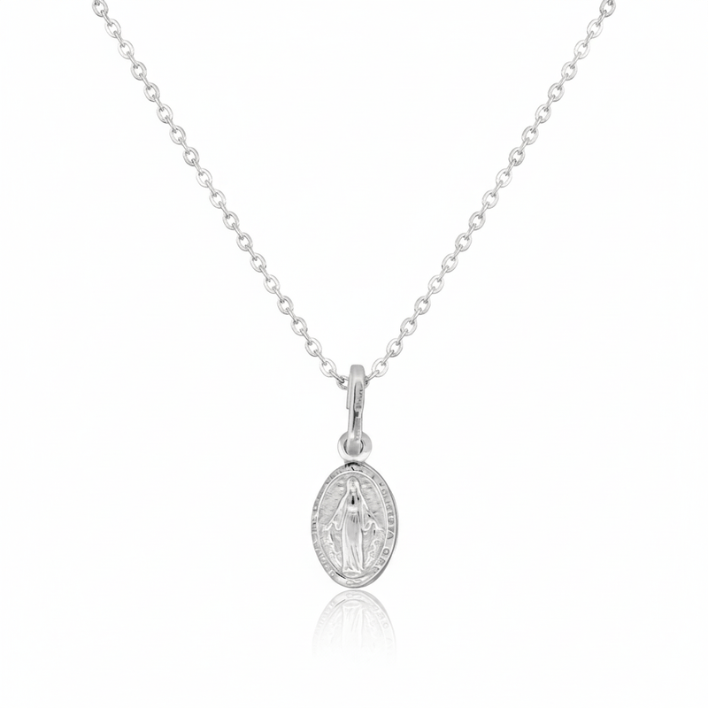 Silver Miraculous Mary Small Necklace 18 - inch - Guadalupe Gifts