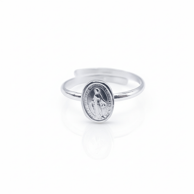 Silver Miraculous Medal Adjustable Ring - Guadalupe Gifts