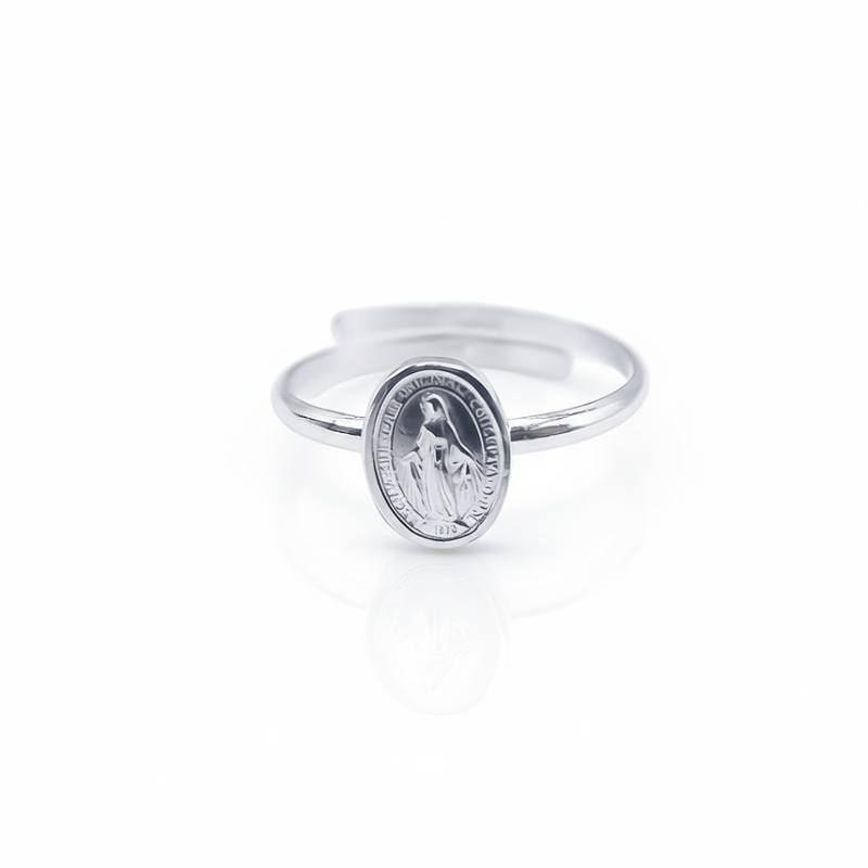 Silver Miraculous Medal Adjustable Ring - Guadalupe Gifts