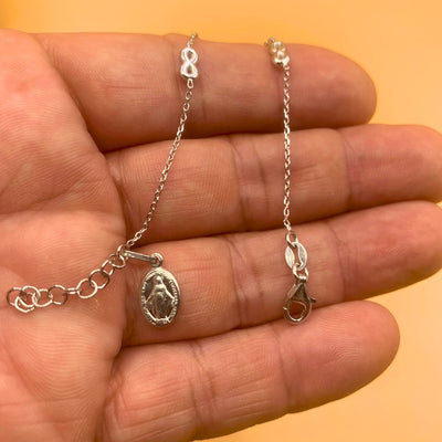 Silver Miraculous Medal Infinity Bracelet 7"+ 0.5" - Guadalupe Gifts