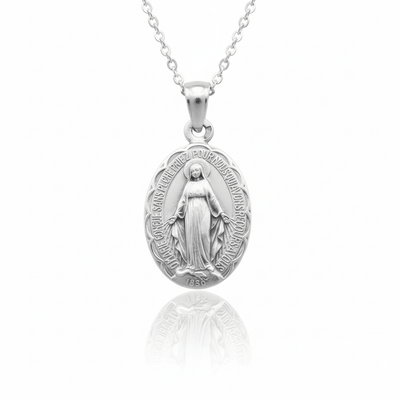 Silver Miraculous Medal Necklace 18" | France | Rue du Bac - Guadalupe Gifts
