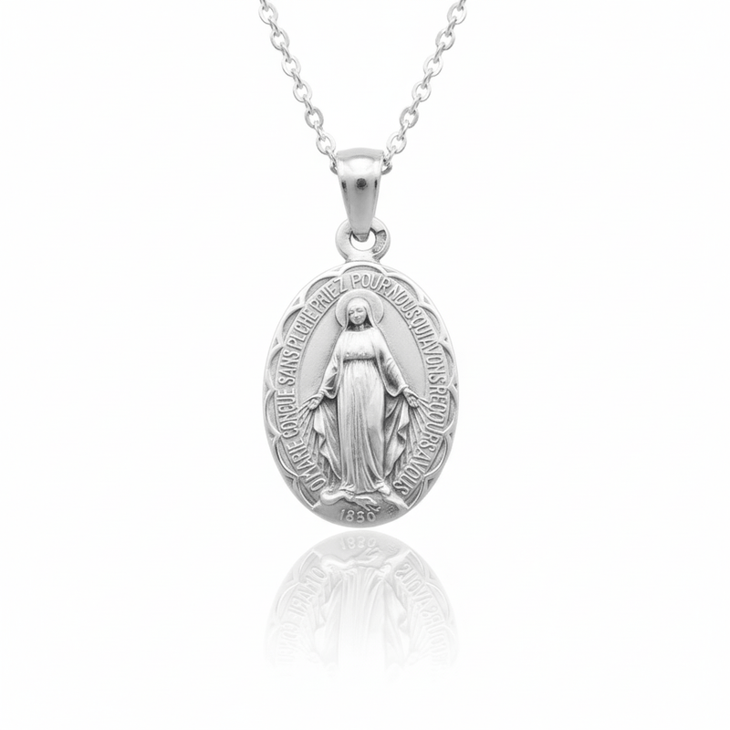 Silver Miraculous Medal Necklace 18" | France | Rue du Bac - Guadalupe Gifts