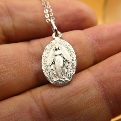 Silver Miraculous Medal Necklace 18" | France | Rue du Bac - Guadalupe Gifts