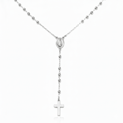 Silver Miraculous Medal Rosary Necklace 18 - inch - Guadalupe Gifts