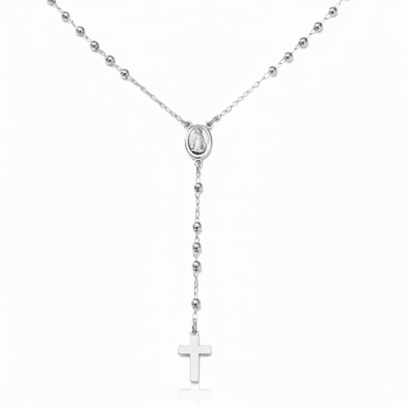 Silver Miraculous Medal Rosary Necklace 18 - inch - Guadalupe Gifts