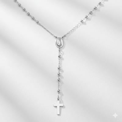 Silver Miraculous Medal Rosary Necklace 18 - inch - Guadalupe Gifts