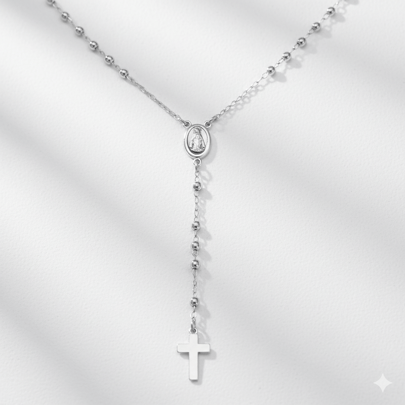 Silver Miraculous Medal Rosary Necklace 18 - inch - Guadalupe Gifts