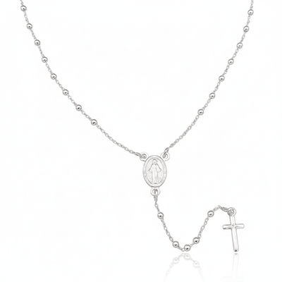 Silver Miraculous Medal Rosary Necklace 18 - inch - Guadalupe Gifts