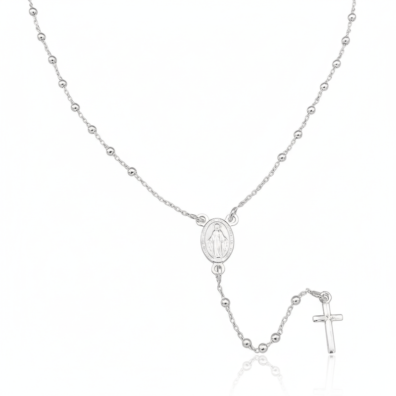 Silver Miraculous Medal Rosary Necklace 18 - inch - Guadalupe Gifts