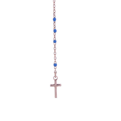 Silver Miraculous Medal Rosary Necklace with Blue Enamel Beads 20" - Guadalupe Gifts