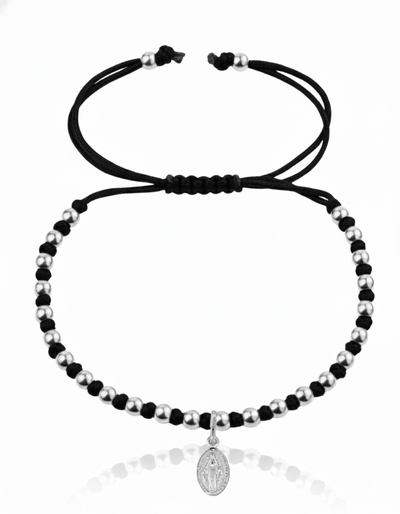 Silver Miraculous Medal String Bracelet 7.5 - inch - Guadalupe Gifts