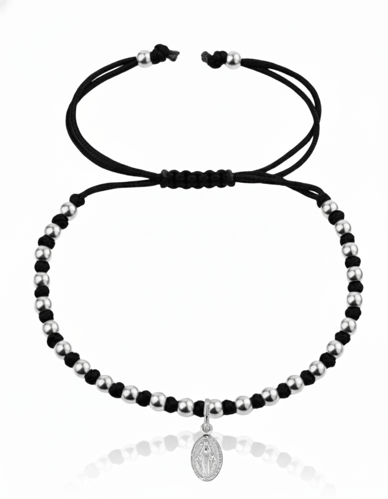 Silver Miraculous Medal String Bracelet 7.5 - inch - Guadalupe Gifts