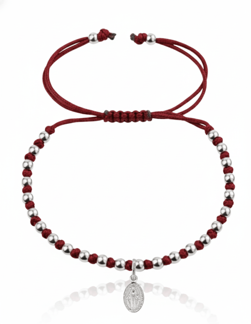 Silver Miraculous Medal String Bracelet 7.5 - inch - Guadalupe Gifts