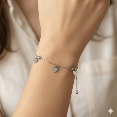 Silver Multi Heart Beaded Lariat Bracelet 7.5" - Guadalupe Gifts