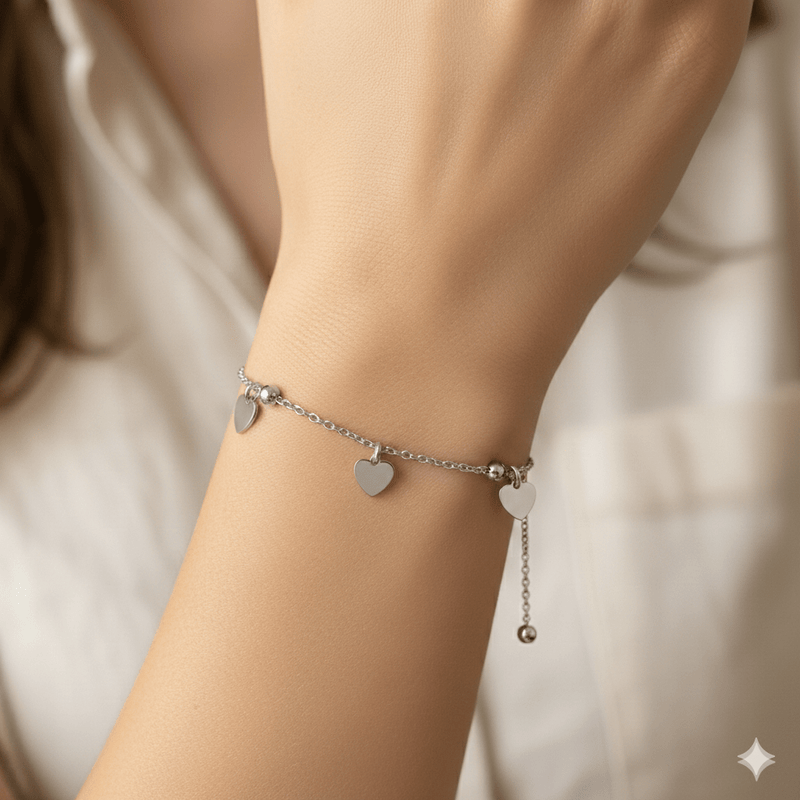 Silver Multi Heart Beaded Lariat Bracelet 7.5" - Guadalupe Gifts