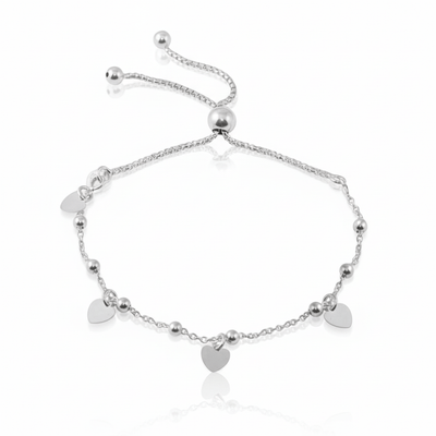 Silver Multi Heart Beaded Lariat Bracelet 7.5" - Guadalupe Gifts