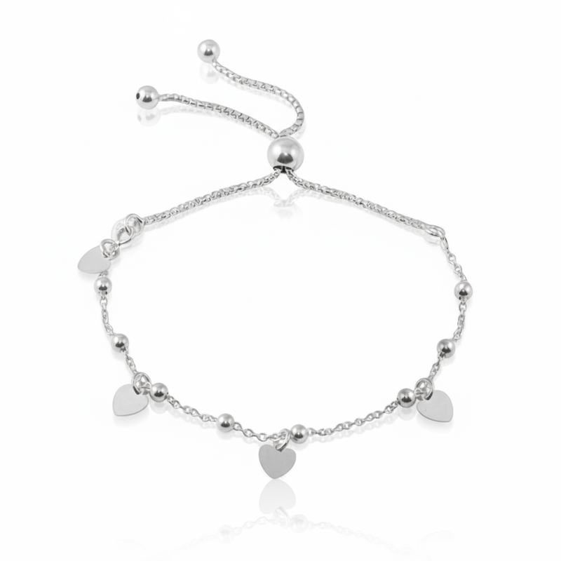 Silver Multi Heart Beaded Lariat Bracelet 7.5" - Guadalupe Gifts