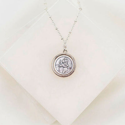 Silver - Plated Archangel Michael & Saint Christopher Protection Armor of Faith Necklace 26"+2 - Guadalupe Gifts