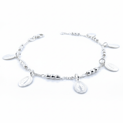Silver - Plated Bracelet with Our Lady of Grace Charms 7 - inch - Guadalupe Gifts