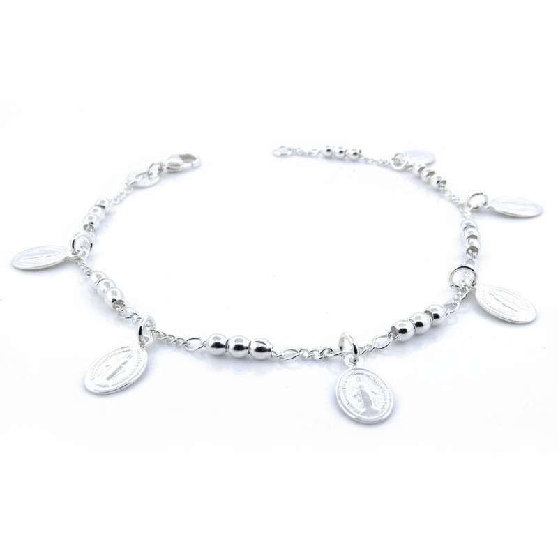 Silver - Plated Bracelet with Our Lady of Grace Charms 7 - inch - Guadalupe Gifts