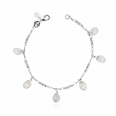 Silver - Plated Bracelet with Our Lady of Grace Charms 7 - inch - Guadalupe Gifts