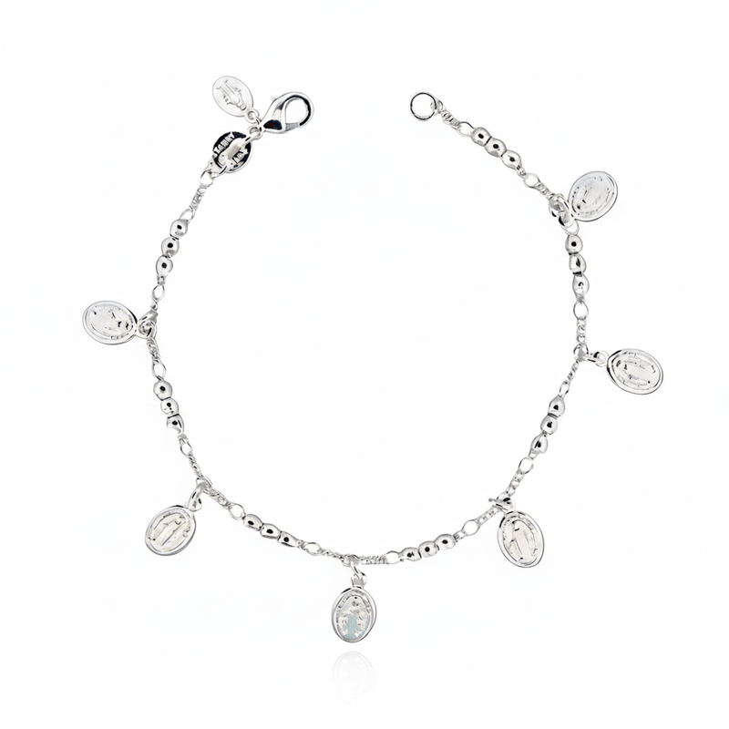 Silver - Plated Bracelet with Our Lady of Grace Charms 7 - inch - Guadalupe Gifts