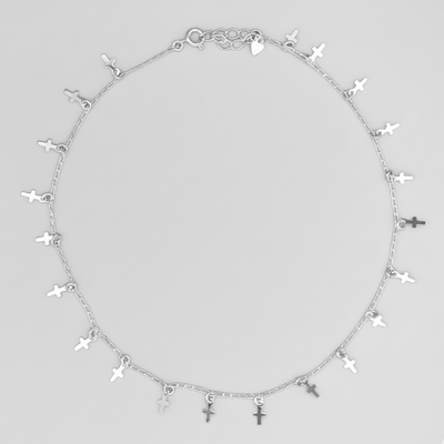 Silver - Plated Cross Charms Necklace 14.5 - inch - Guadalupe Gifts