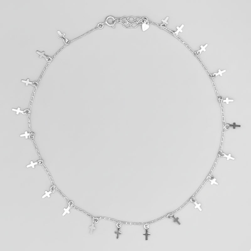 Silver - Plated Cross Charms Necklace 14.5 - inch - Guadalupe Gifts