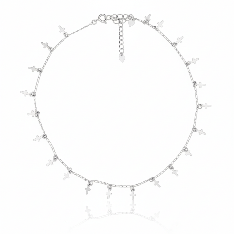 Silver - Plated Cross Charms Necklace 14.5 - inch - Guadalupe Gifts