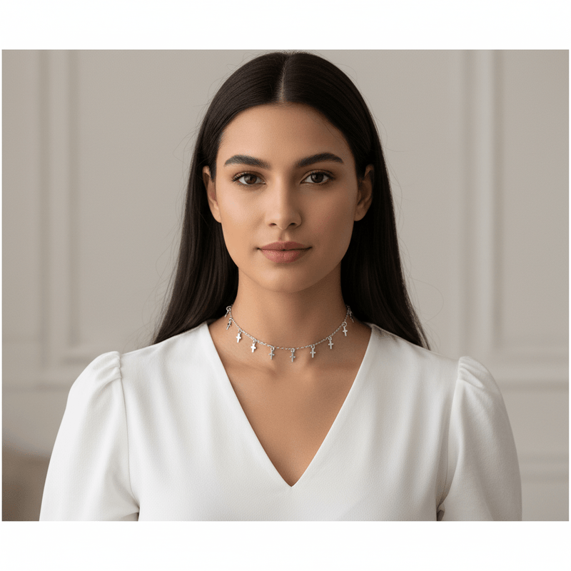 Silver - Plated Cross Charms Necklace 14.5 - inch - Guadalupe Gifts