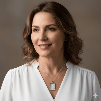 Silver - Plated Guadalupe Necklace w/ Mother of Pearl 18 - inch - Guadalupe Gifts