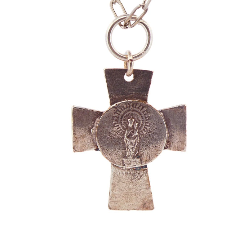 Silver - Plated Mary & Christ Cross Necklace 22 - inch - Guadalupe Gifts