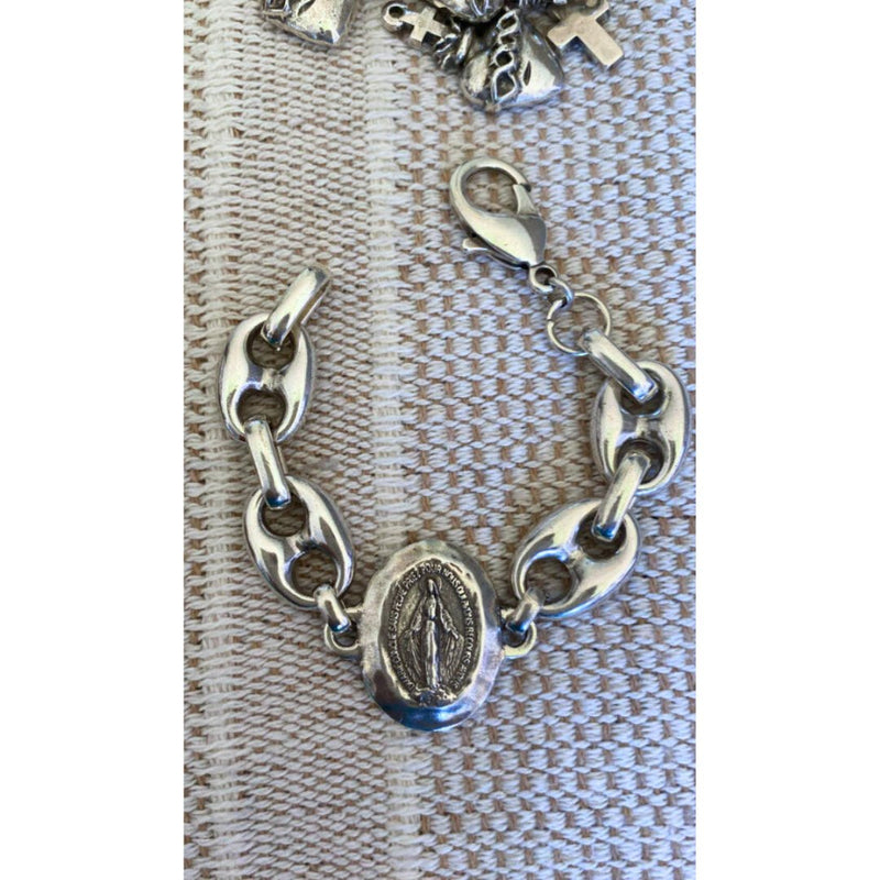 Silver - Plated Miraculous Medal Chain Bracelet - 7 - inch - Guadalupe Gifts