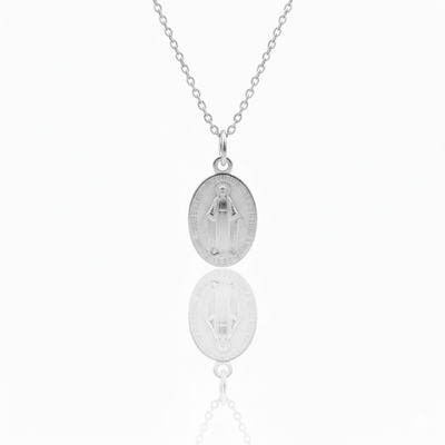 Silver - Plated Miraculous Medal Necklace 18" | France | Rue du Bac - Guadalupe Gifts